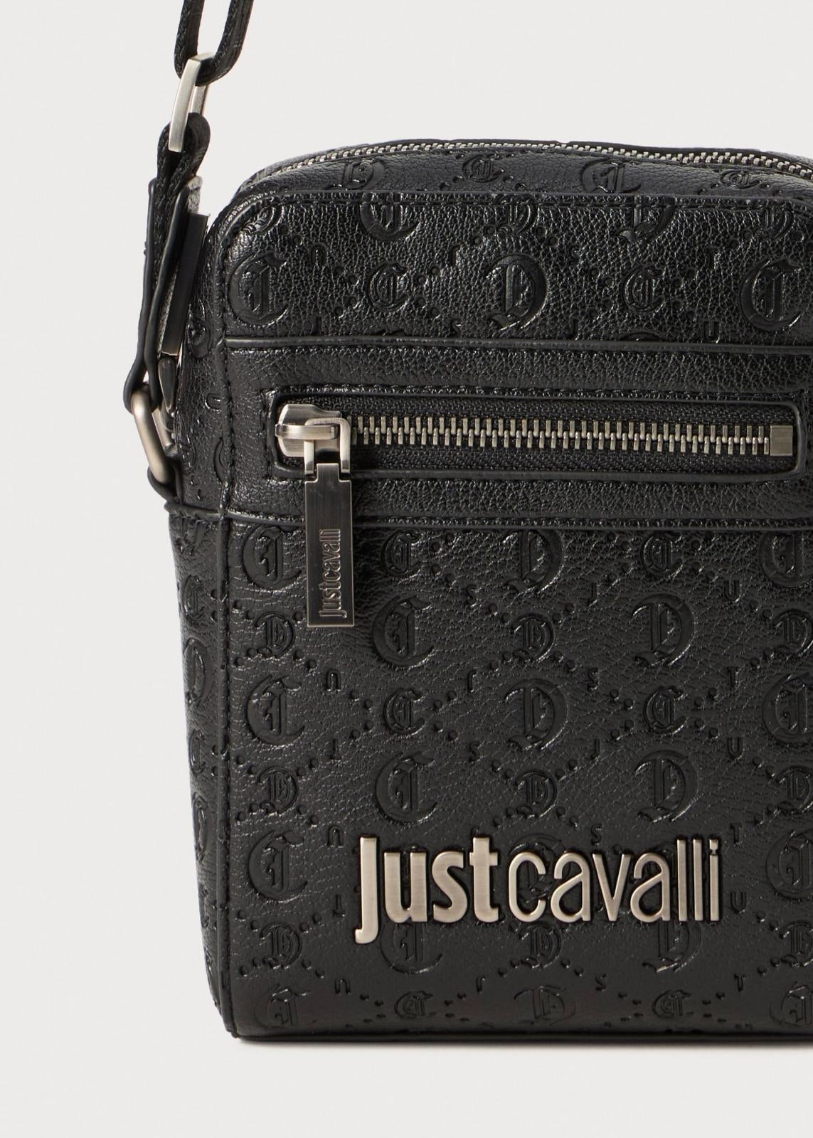 Tracolla Just Cavalli "Metal Lettering Jacquard " in pelle granulosa uomo