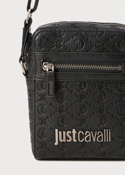 Tracolla Just Cavalli "Metal Lettering Jacquard " in pelle granulosa uomo