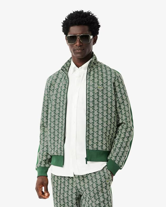 Felpa Lacoste con zip logata allover uomo