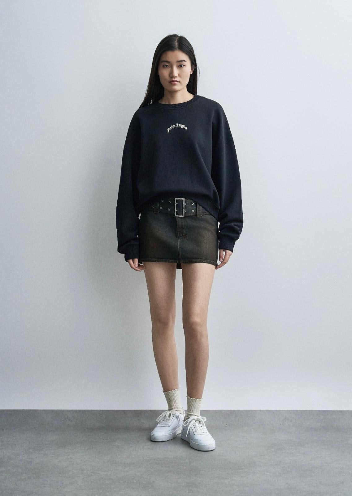 Felpa Palm Angels girocollo "Curve Logo Loose Crop" donna