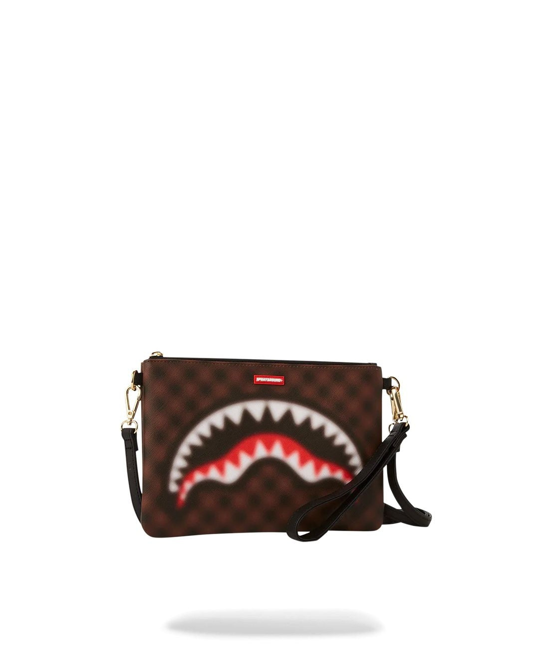 Pochette Sprayground marrone shark in paris blur clutch con tracolla