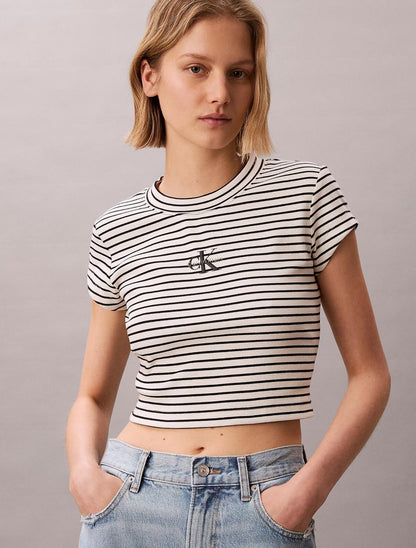 T-Shirt Calvin Klein slim in costina a strisce donna