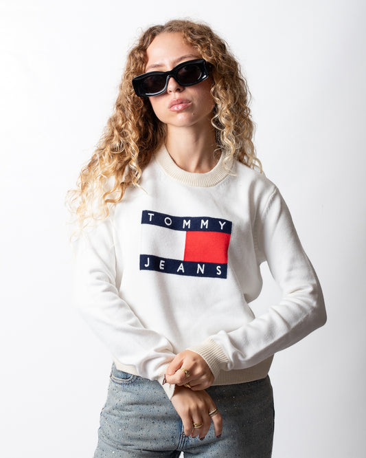 Maglia Tommy Jeans girocollo con logo bandiera donna