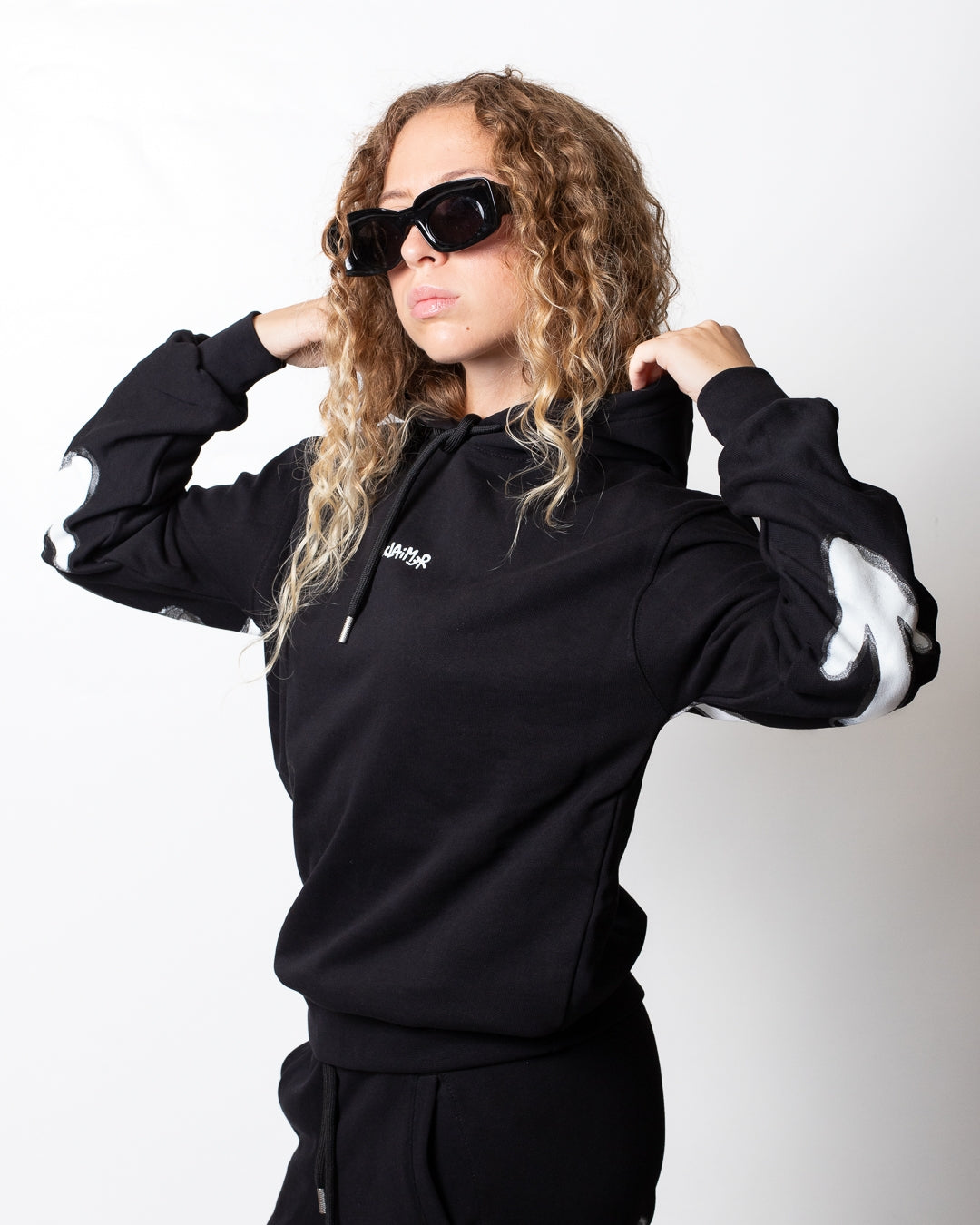 Felpa Disclaimer con cappuccio e logo glitter donna