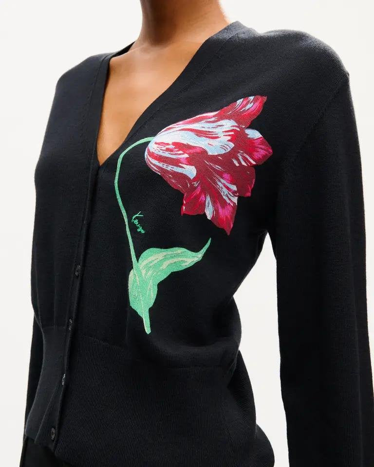 Cardigan Kenzo Paris con stampa "Tulipan" e logo