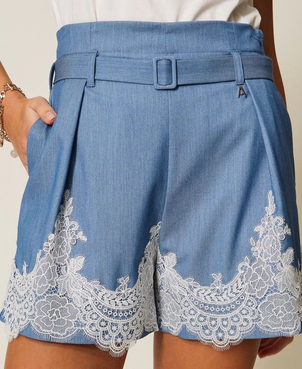 Bermuda Twinset Actitude con pizzo e cintura donna