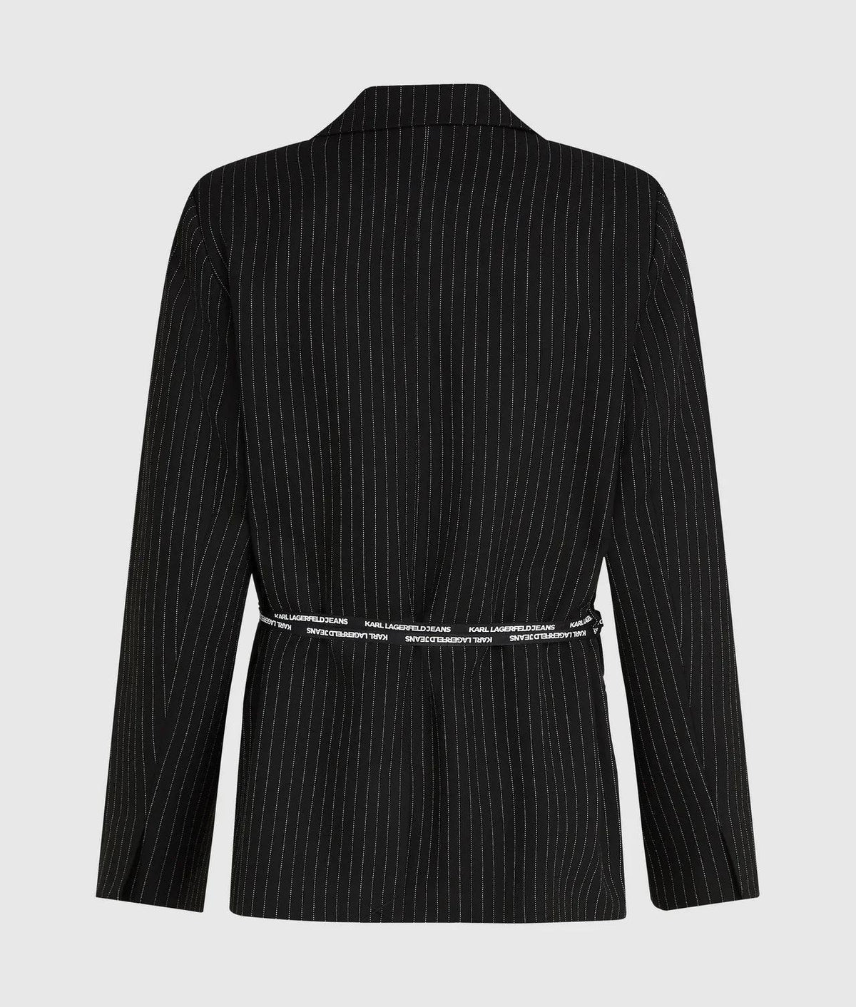 Giacca Karl Lagerfeld Jeans gessata monopetto con cinturina logata a contrasto