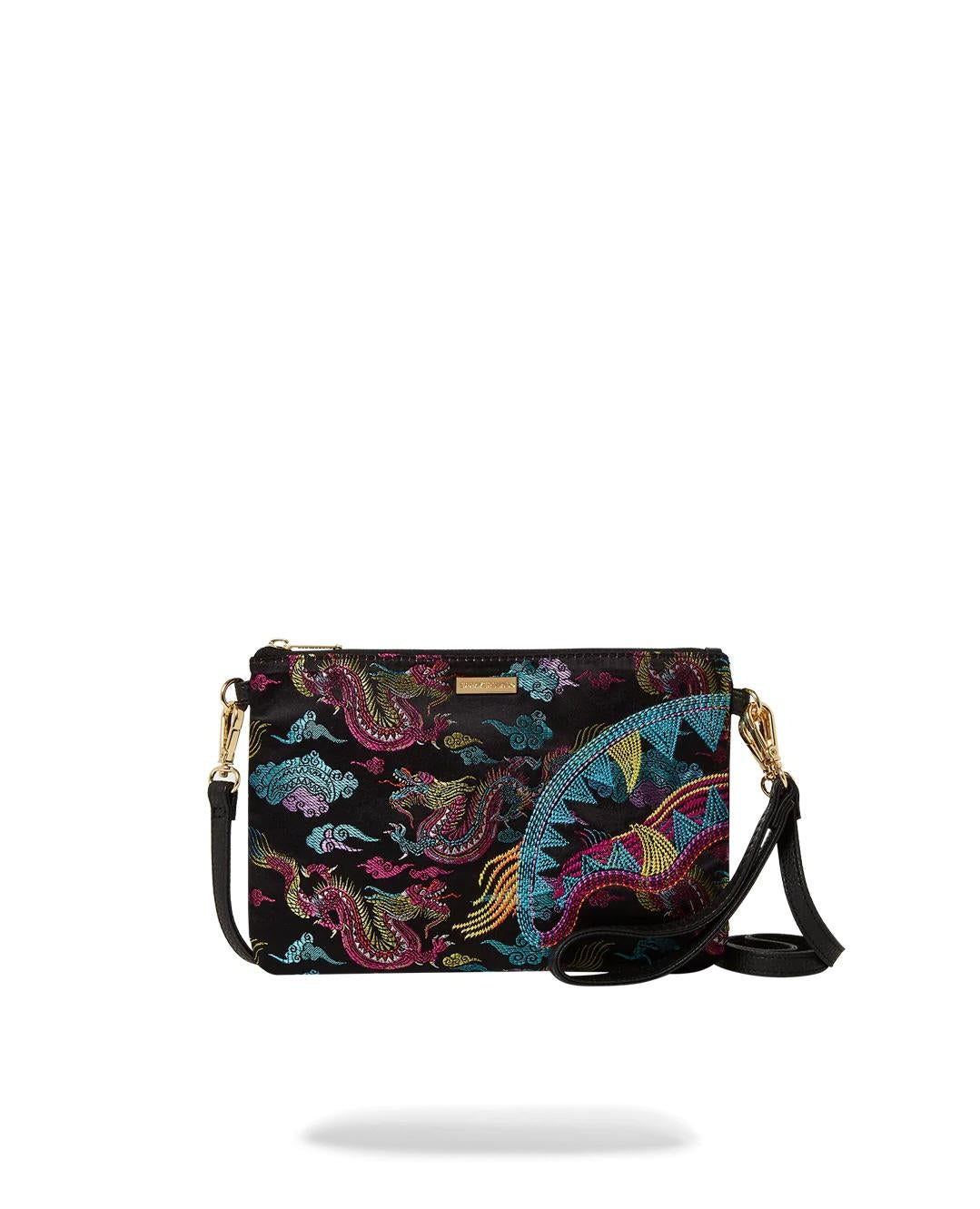 Pochette Sprayground nero embroidered dragons clutch con tracolla