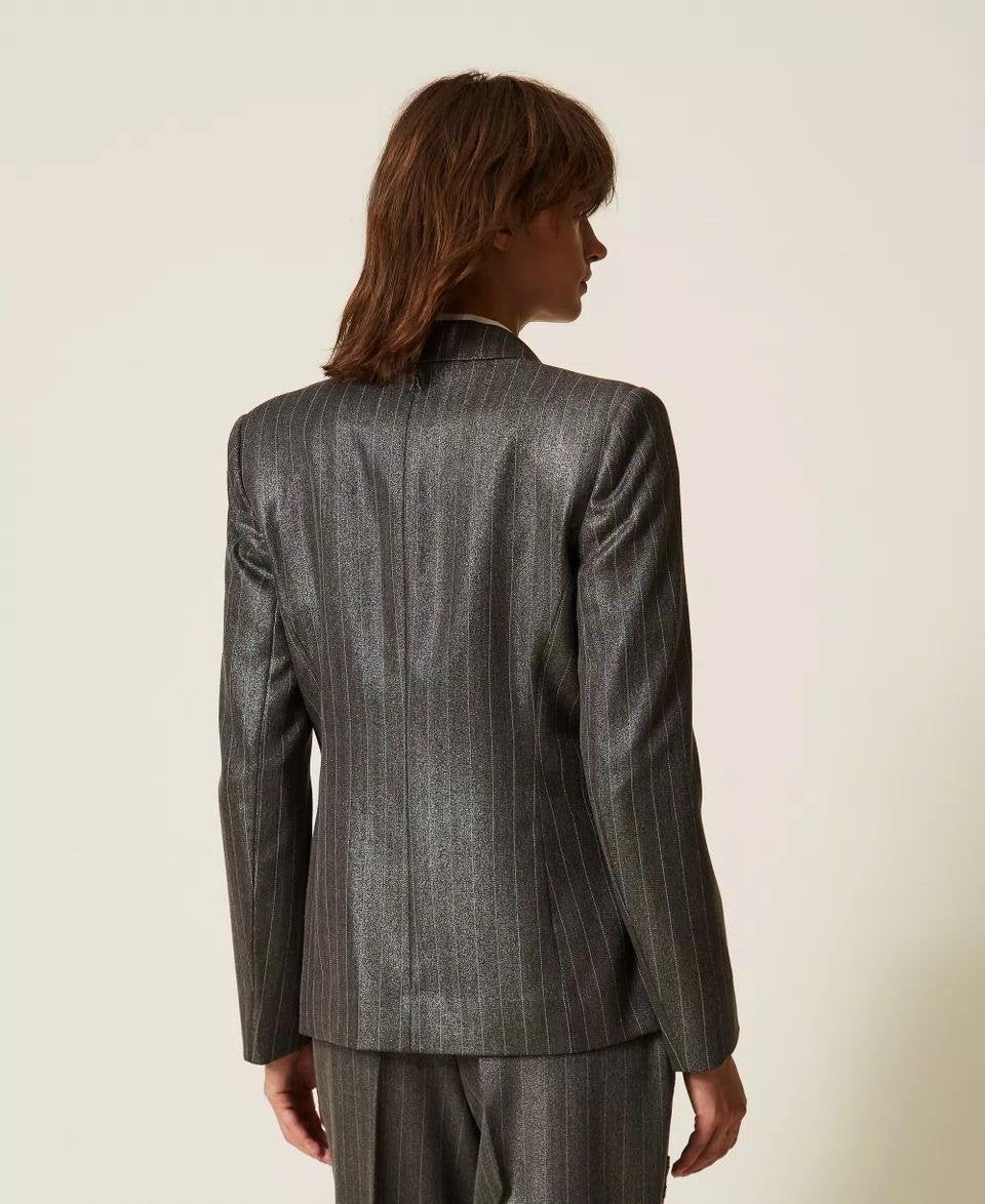 Giacca blazer Twinset Actitude doppiopetto gessato con finitura laminata