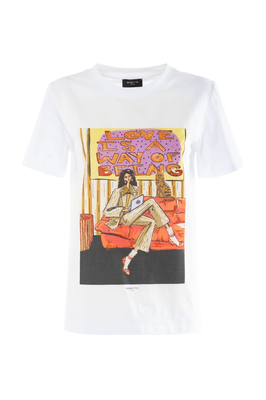 T-Shirt Nenette con stampa e strass donna