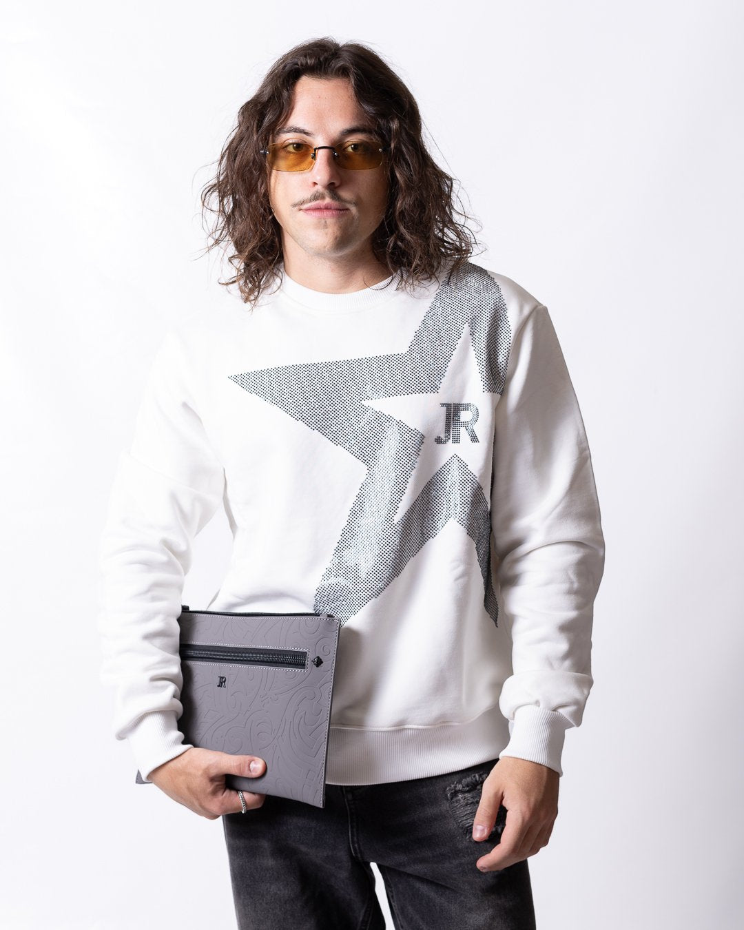 Felpa John Richmond con logo "JR" e stella di brillantini