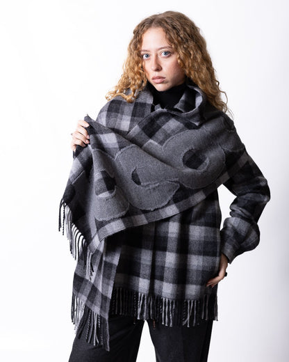 Sciarpa Iceberg in lana motivo tartan con frange e logo
