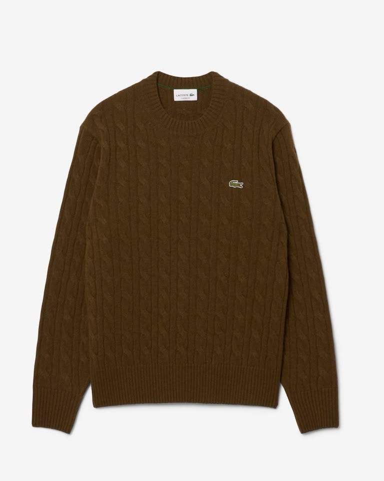 Maglia Lacoste treccia inglese in lana con logo ricamato