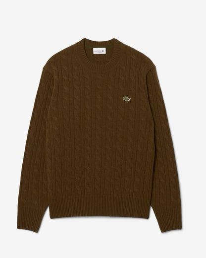 Maglia Lacoste treccia inglese in lana con logo ricamato