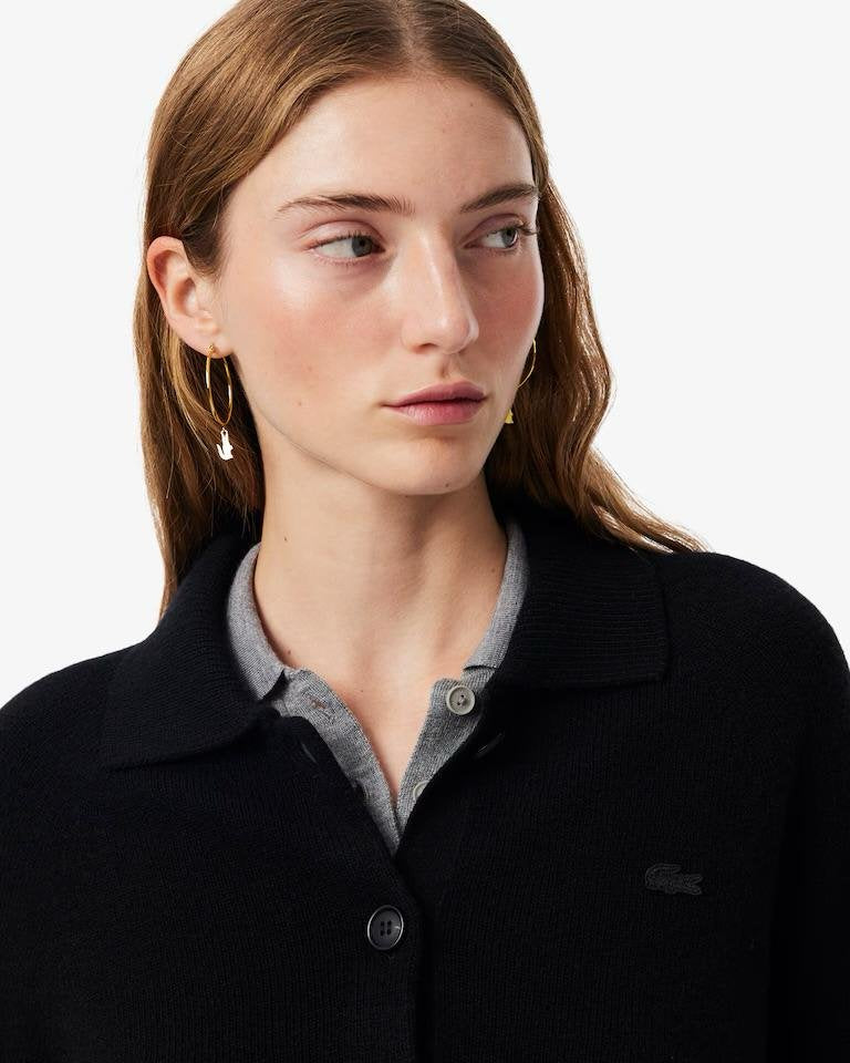 Cardigan Lacoste in lana merino con logo ricamato tono su tono