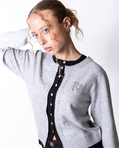 Cardigan Richmond X con logo frontale impreziosito da applicazioni