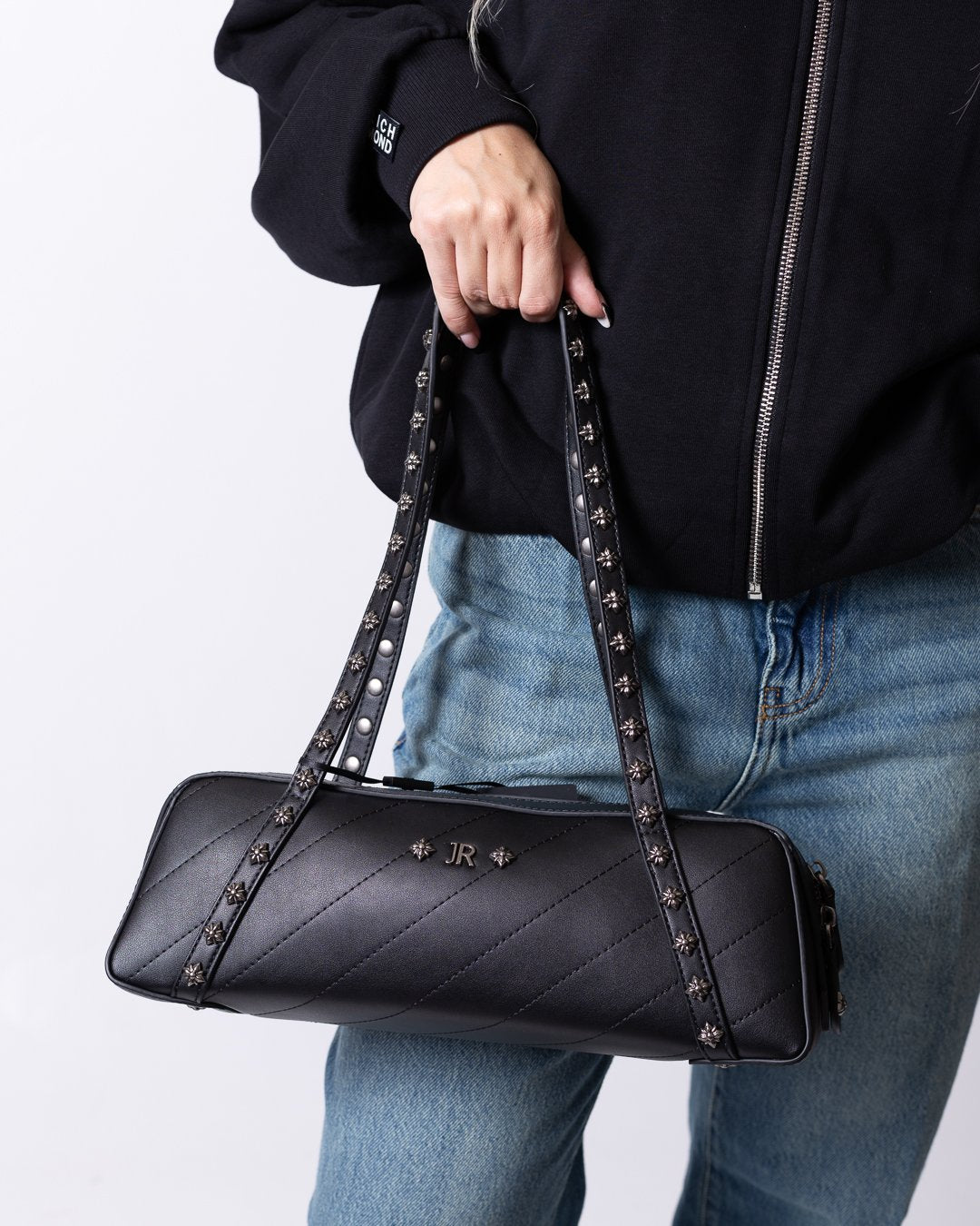 Borsa John Richmond con logo "JR" e borchie
