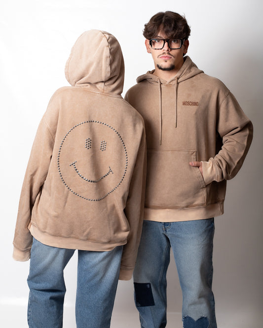 Felpa Moschino "Smiley" con cappuccio e borchie