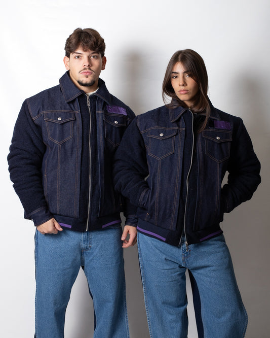 Giubbotto GCDS in denim con maniche in lana