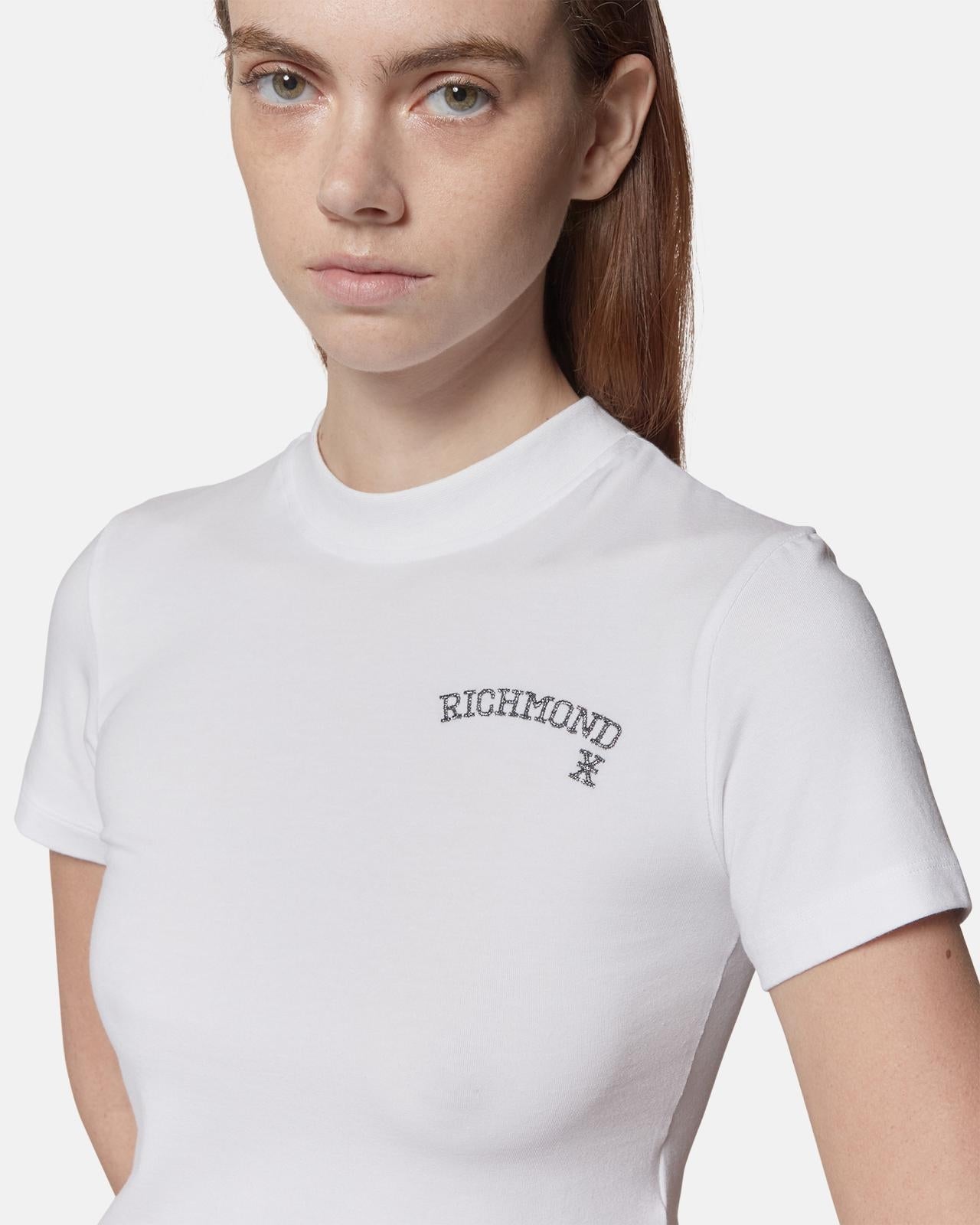 T-Shirt Richmond X cropped con logo glitter donna