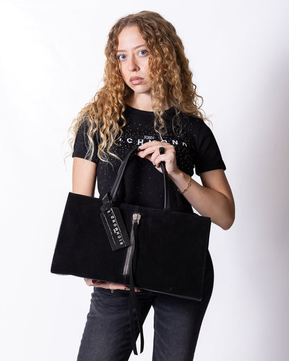 Borsa John Richmond in pelle di vitello scamosciata con dettaglio zip