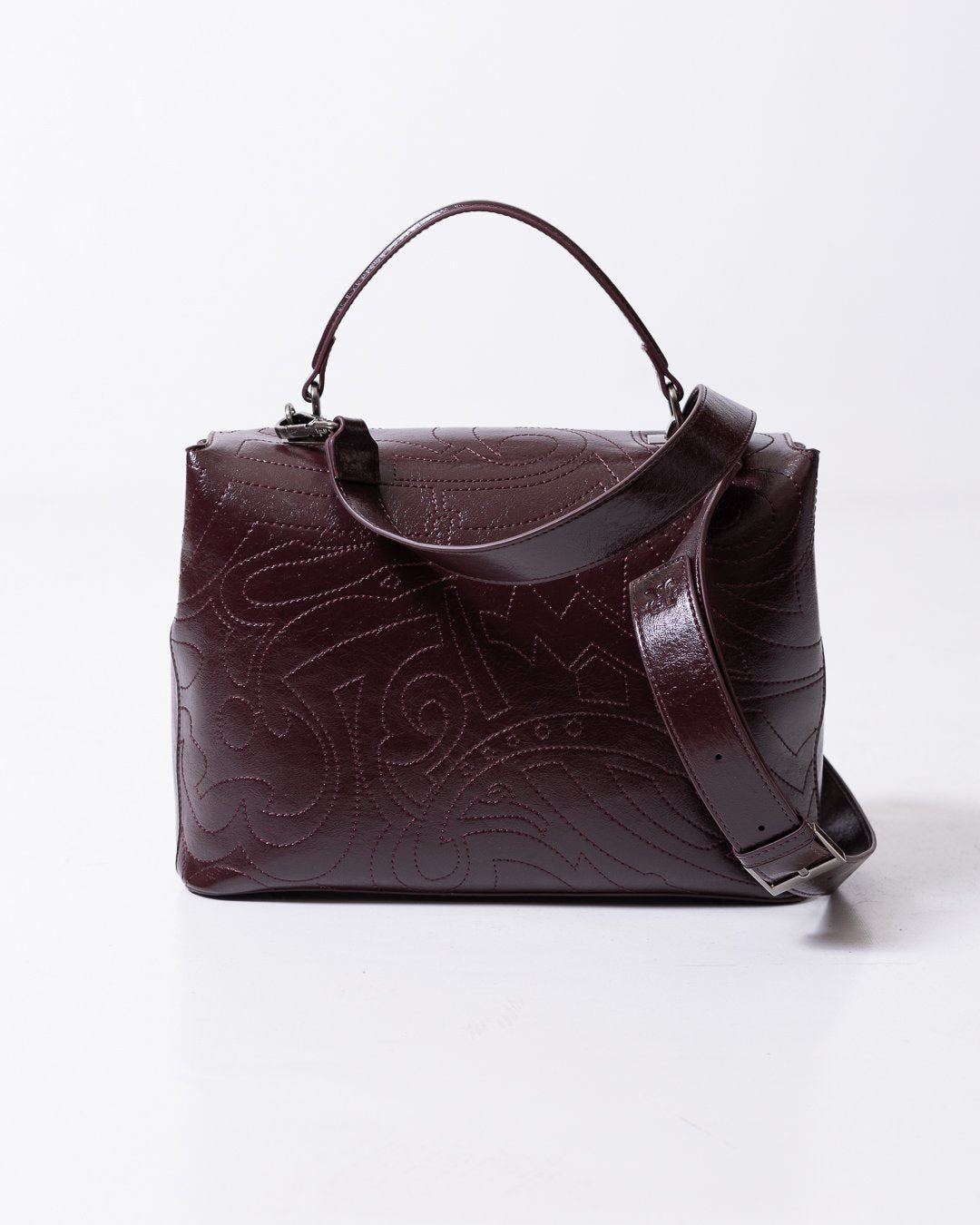 Borsa John Richmond con logo "JR" in pelle dalla finitura lucida e grafica in ricamo