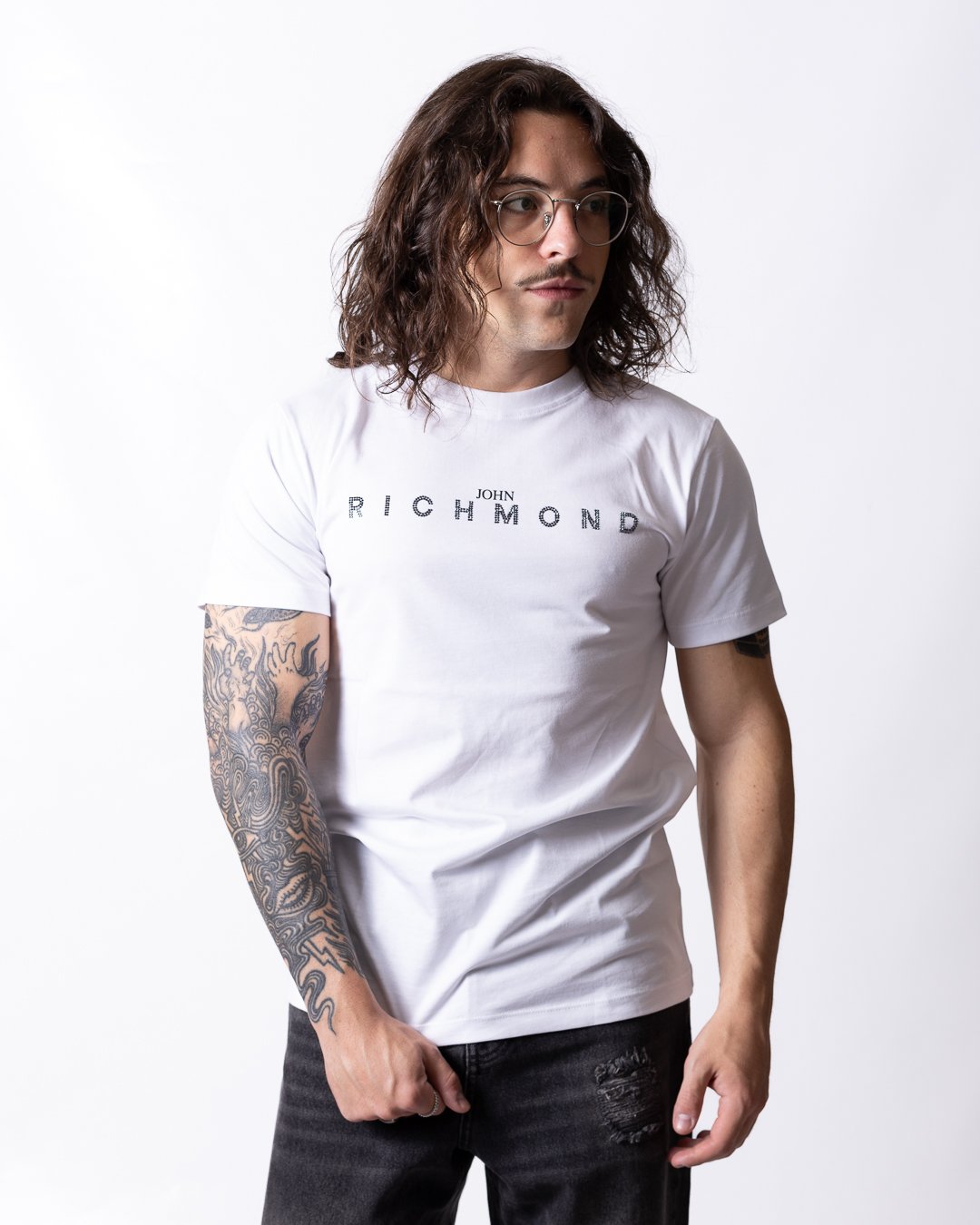 T-shirt John Richmond con logo "John Richmond" brillantinato