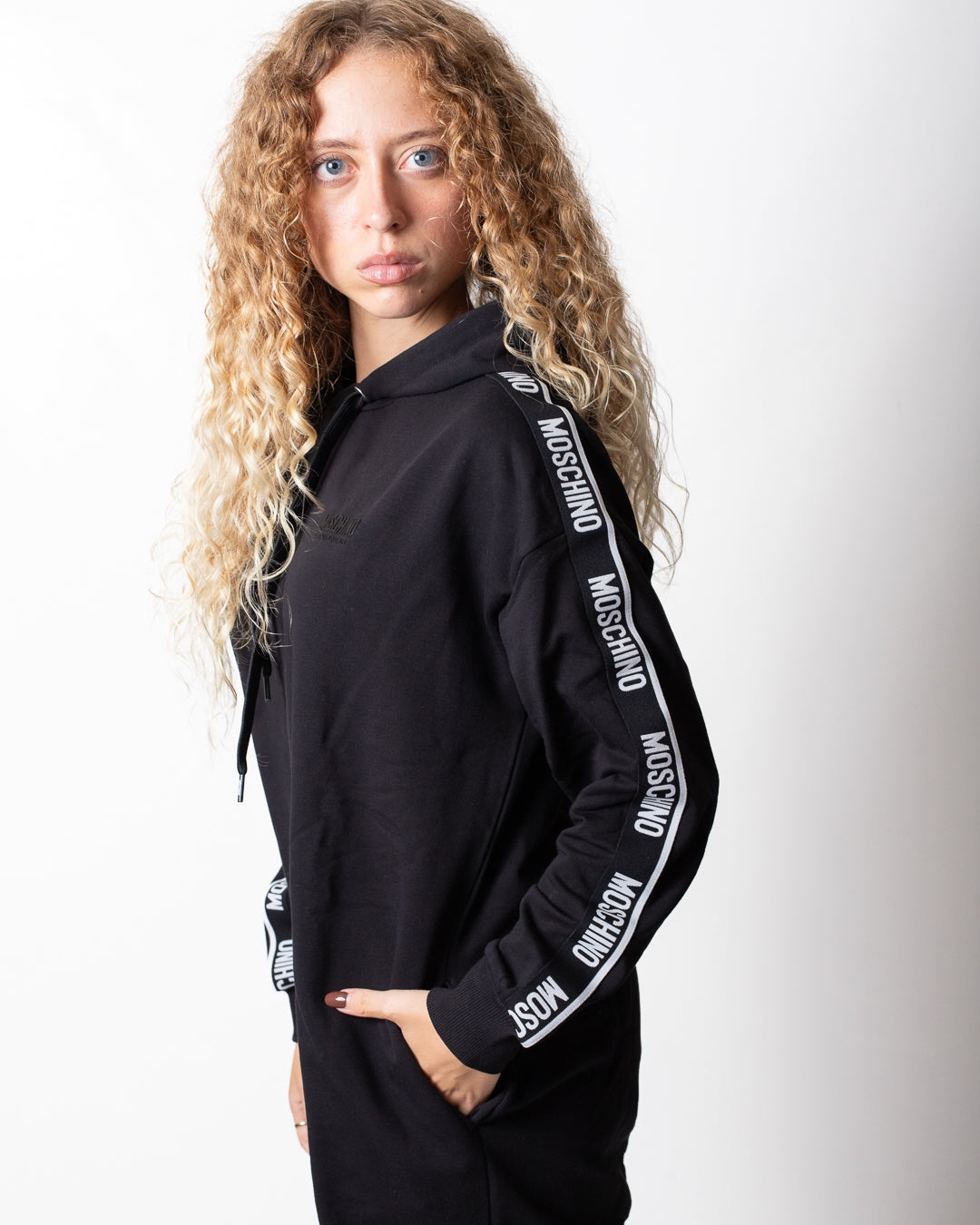 Felpa Moschino Underwear con cappuccio e fasce logate donna