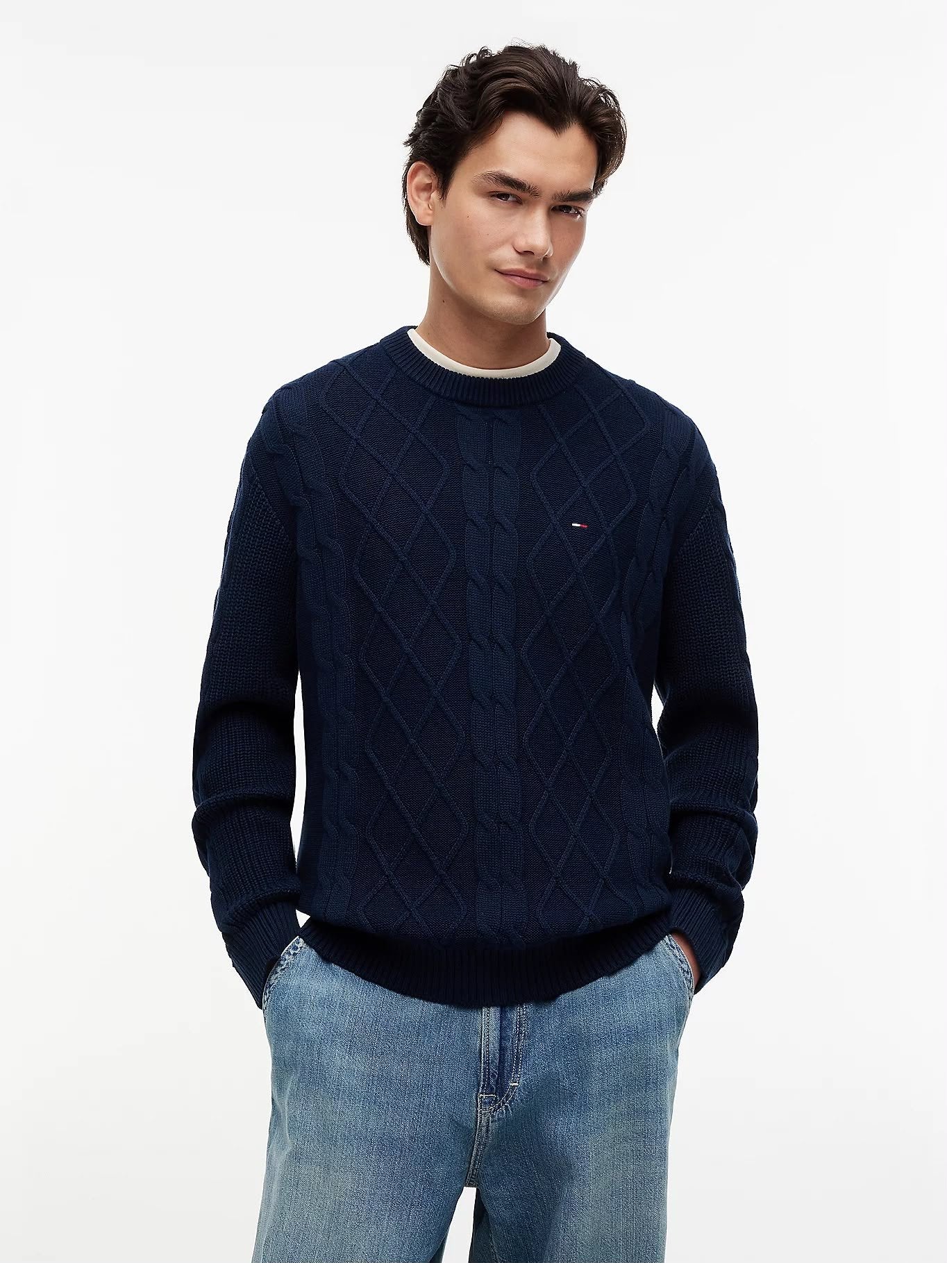 Maglia Tommy Jeans girocollo ricamata con logo flag uomo