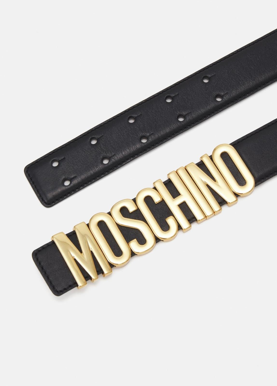 Cinta Moschino in pelle di vitello con placca logata