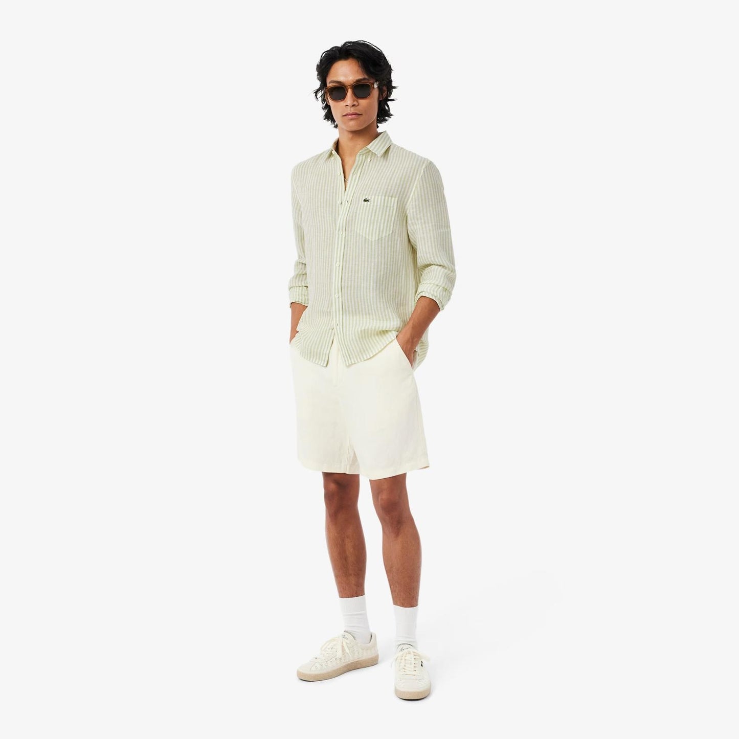 Camicia Lacoste regular in lino a strisce uomo
