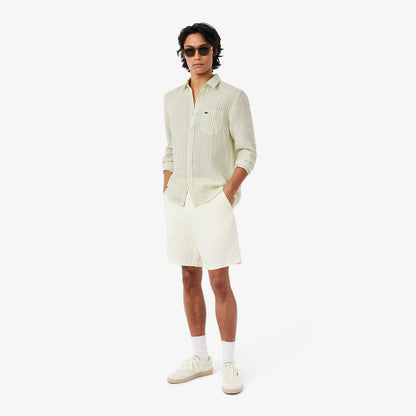 Camicia Lacoste regular in lino a strisce uomo