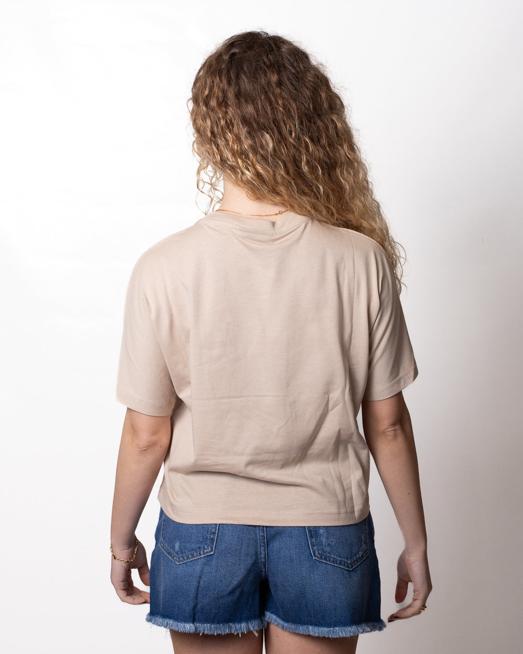 T-Shirt Disclaimer cropped con logo animalier e strass donna