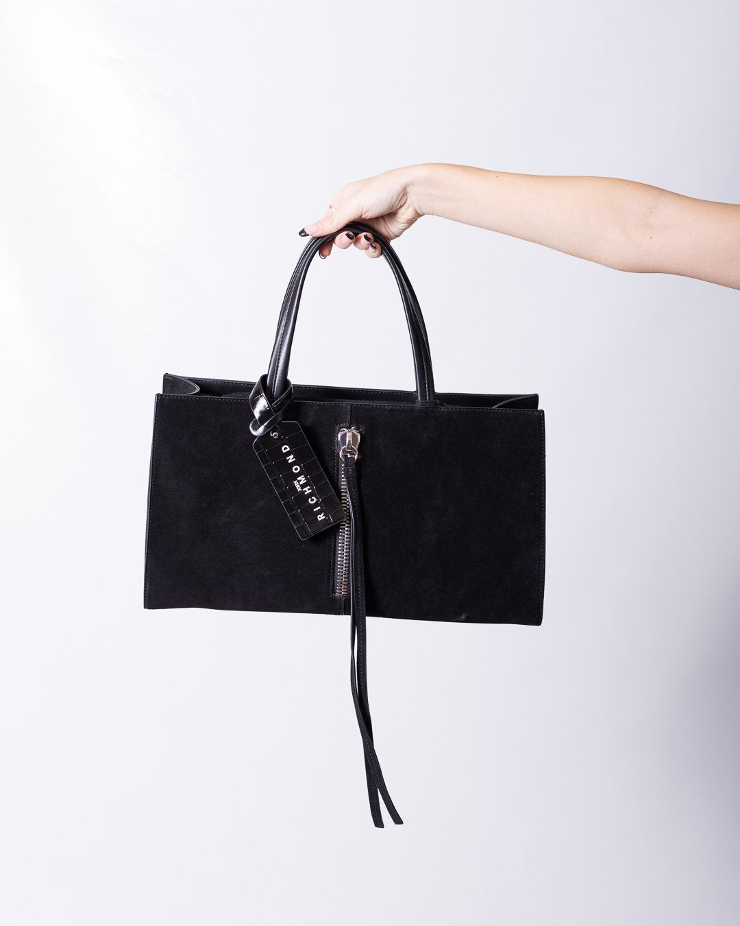 Borsa John Richmond in pelle di vitello scamosciata con dettaglio zip