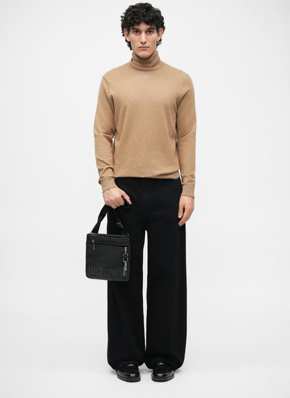 Tracolla Just Cavalli "Maxi Logo Print" in pelle granulosa uomo