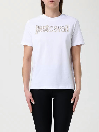 T-Shirt Just Cavalli girocollo con logo frontale e applicazioni donna