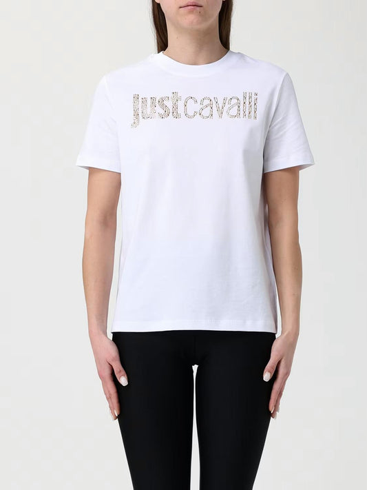 T-Shirt Just Cavalli girocollo con logo frontale e applicazioni donna