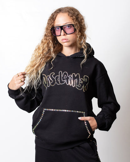 Felpa Disclaimer con cappuccio e strass multicolor donna