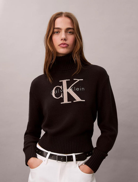 Maglia Calvin Klein dolcevita con logo in spugna donna