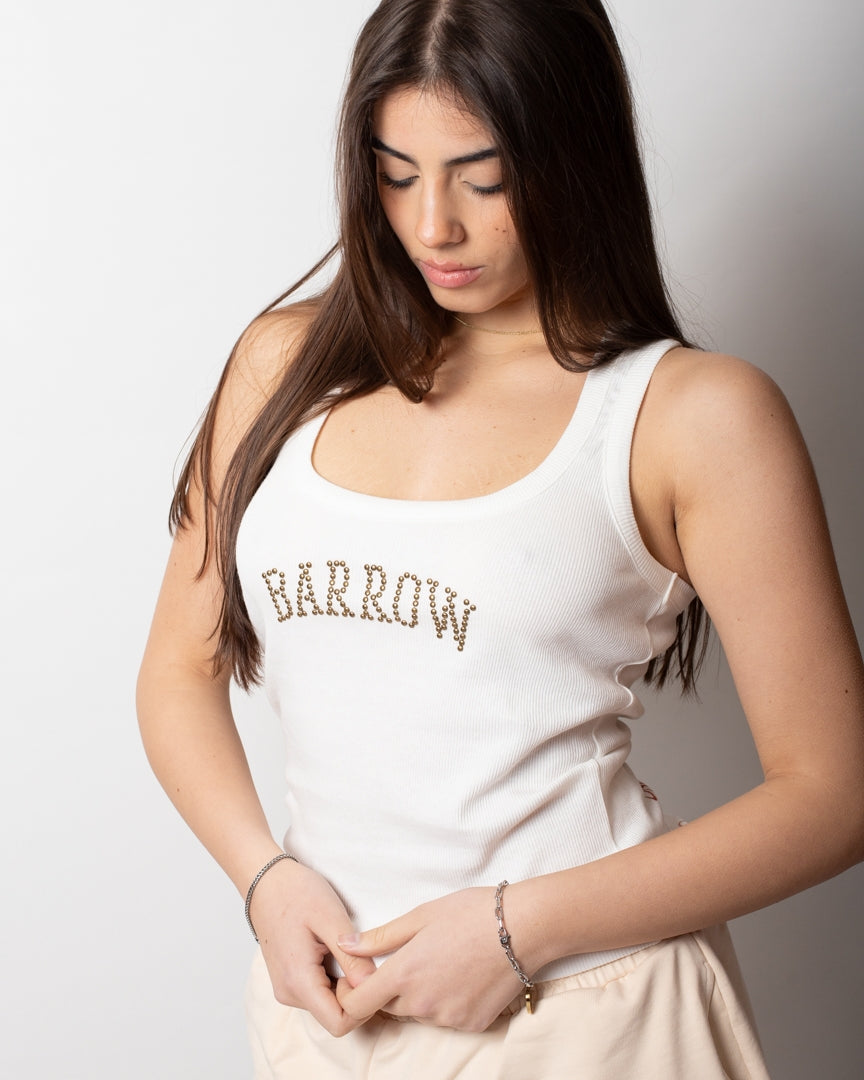 Top Barrow in costina con borchie e stampa donna