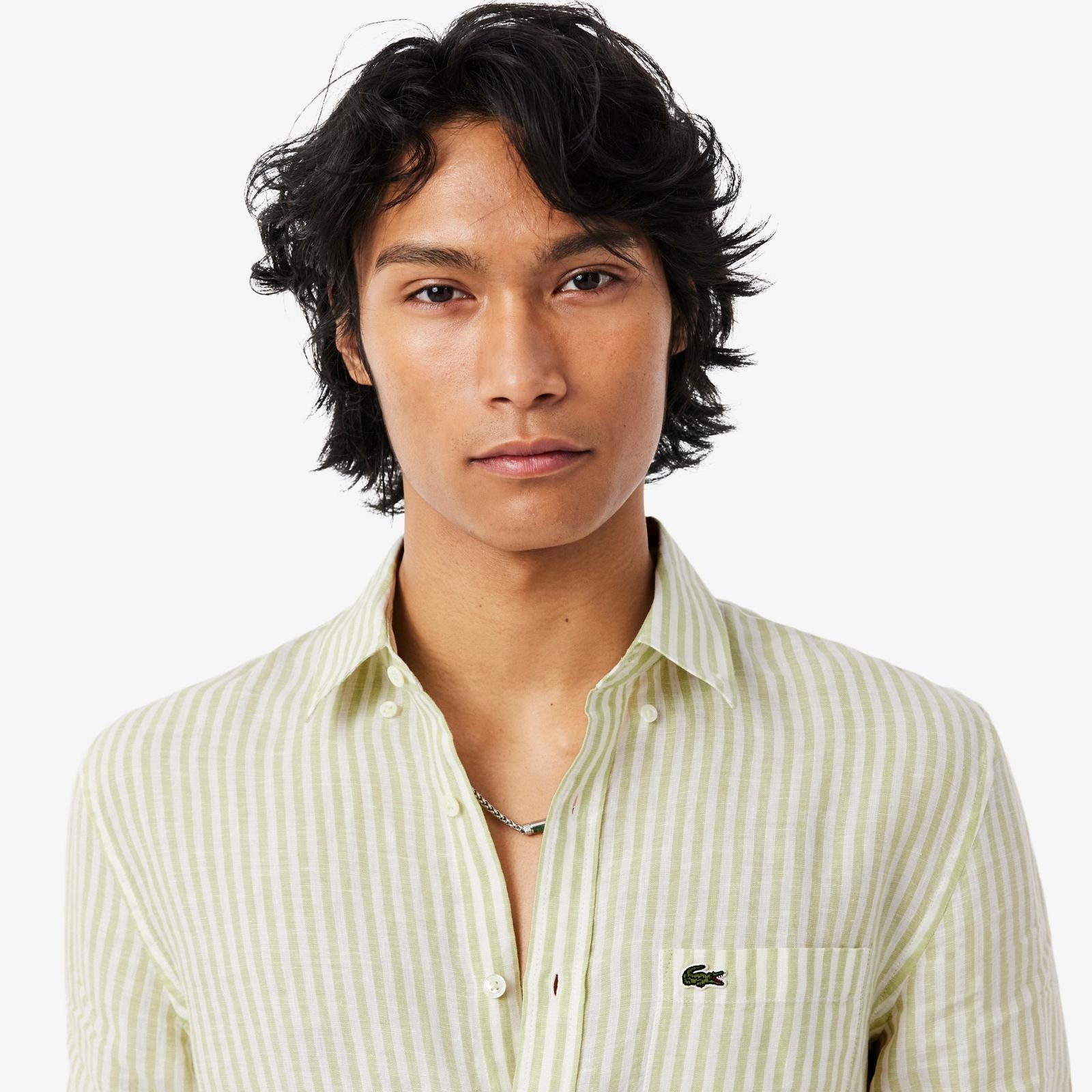 Camicia Lacoste regular in lino a strisce uomo