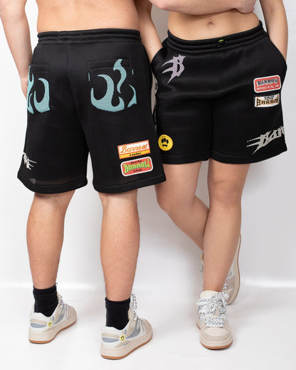 Bermuda Barrow in rete con stampe e patch