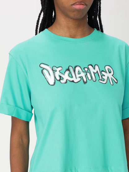 T-Shirt Disclaimer cropped con stampa a glitter donna