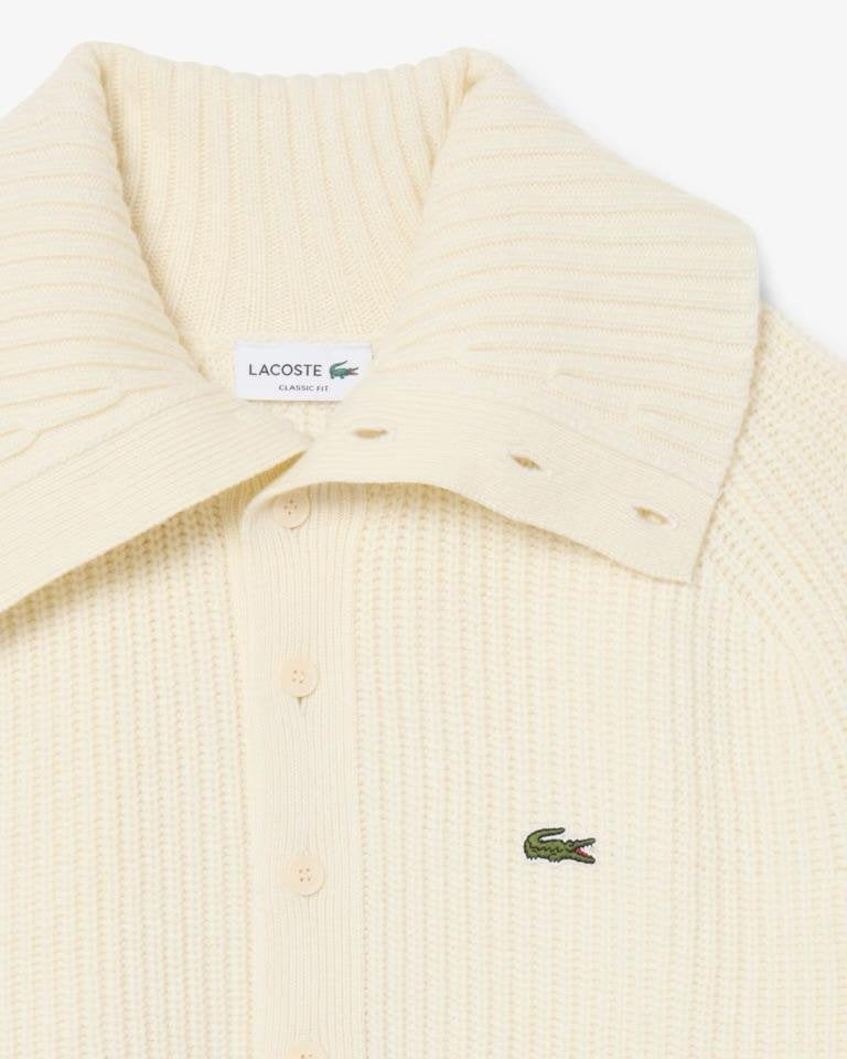 Maglia Lacoste in lana con costa inglese e iconico logo del coccodrillo ricamato