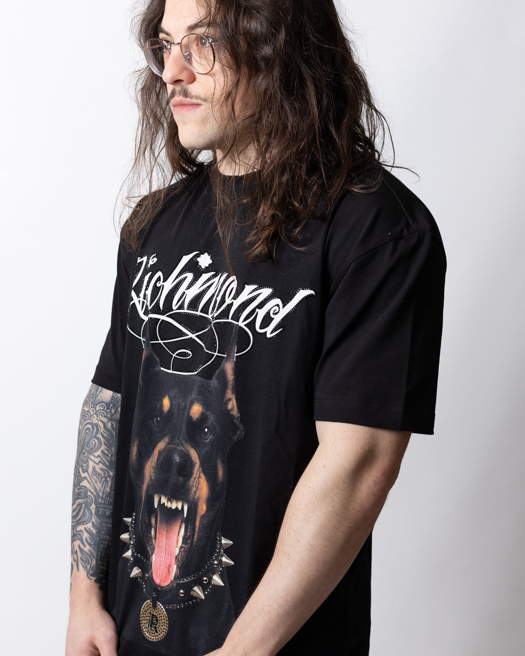 T-Shirt John Richmond con stampa e logo strass uomo