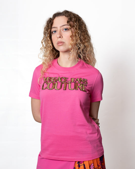 T-Shirt Versace Jeans Couture con logo in paillettes donna