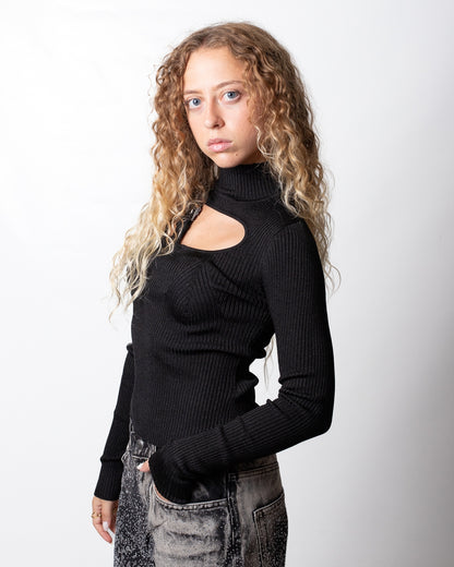 Maglia Versace Jeans Couture in costina con dettaglio cut-out donna