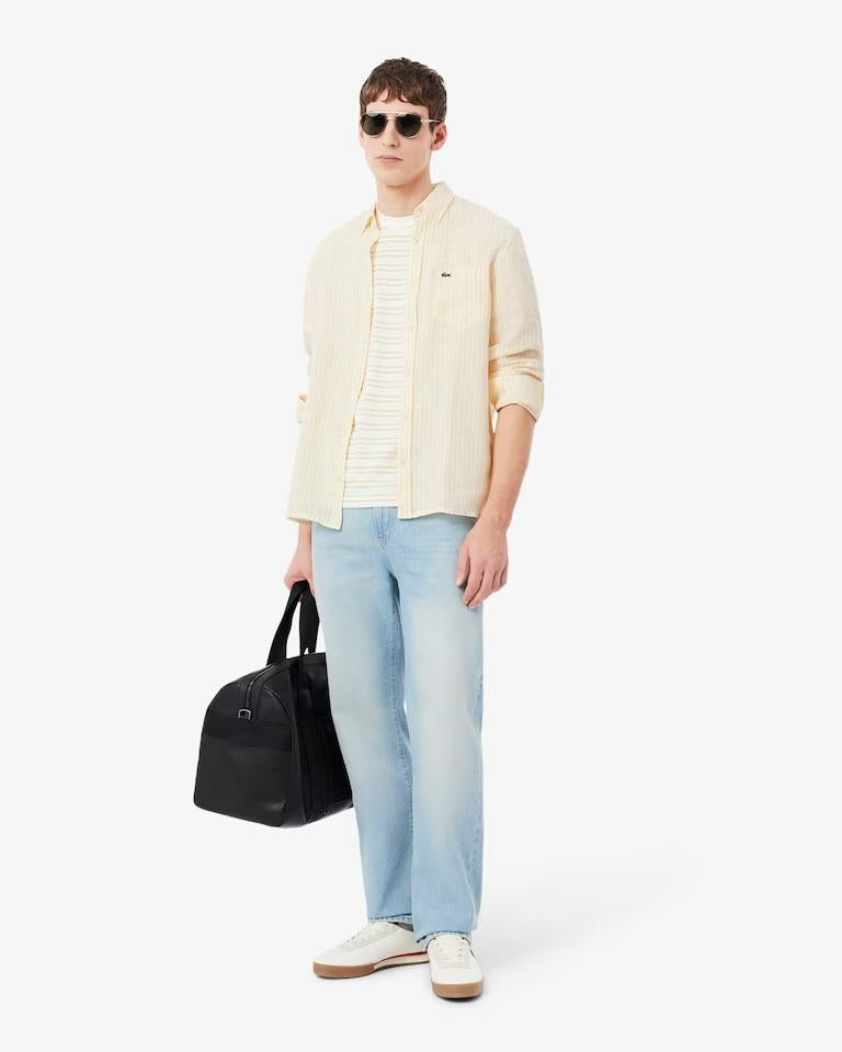 Camicia Lacoste regular in lino a strisce uomo