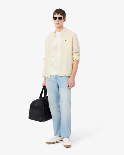 Camicia Lacoste regular in lino a strisce uomo