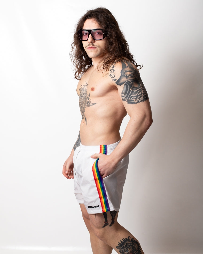 Boxer mare Dsquared2 con bande multicolor e ricamo uomo